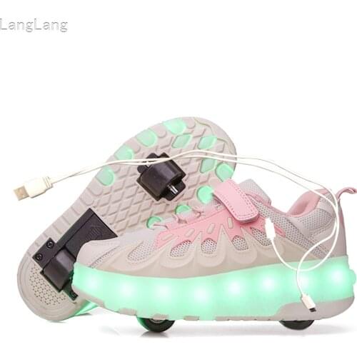 USB Charging Fashion Girls Boys LED Light Roller Skate Shoes For Children Kids Sneakers Wheels Two wheels