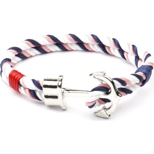Fashion Men Bracelets Braided Wristband Nylon Bracelet Men Gifts Silvers Alloy Hook Anchor Rope Bangle Jewelry 2019 New pulseras
