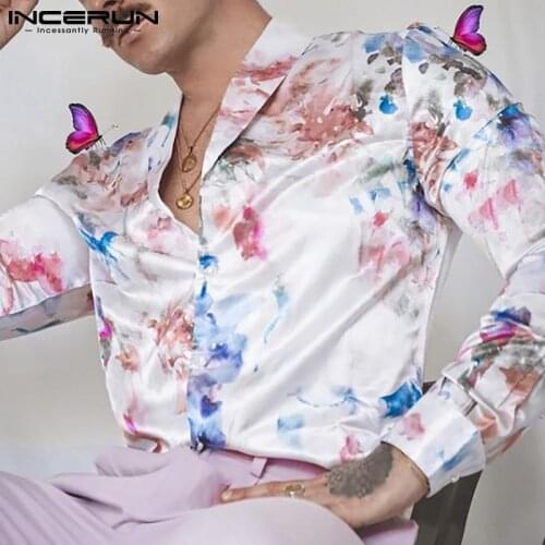 Men Shirt Printing Turn Down Collar Long Sleeve Button 2021 Camisa Masculina Streetwear Fashion Casual Men Clothing 5XL INCERUN