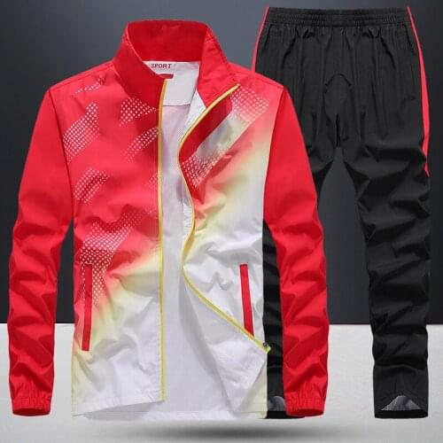 Mens Sportswear New Spring Autumn 2 Piece Sets Man Sports Suit Jacket+Pant Sweatsuit Male Fashion Print Tracksuit Size L-5X