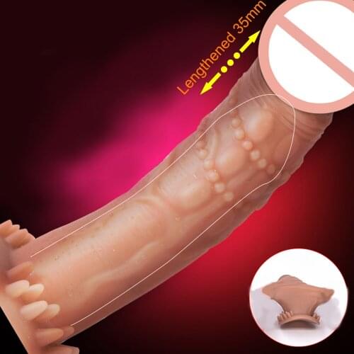 Men Penis Sleeve Dick Extender Enlargement Reusable Condoms Extension Man Penis Time Delay Cock Ring Adults Sex Toys For Men