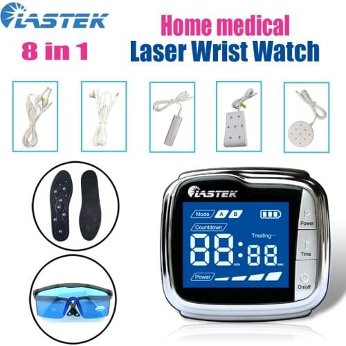 LASTEK 8 in 1 Kit Hypertension Laser Therapy Watch + 5 ENT Pain Treatment Accessories + 650nm Goggles + Magnetic Therapy Insoles
