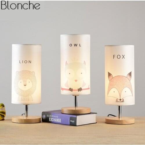 Modern Nordic Wood Table Lamp Animal Study Desk Light Fixtures Bedroom Bedside Lamp Childrens Room Home Decor Stand Luminaire
