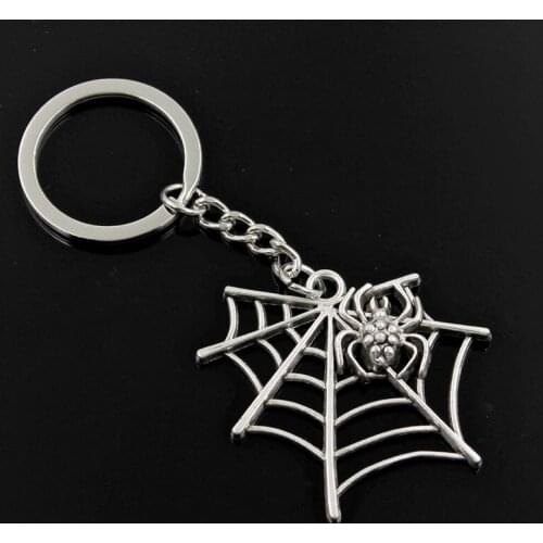 New Fashion Men 30mm Keychain DIY Metal Holder Chain Vintage Spider Cobweb 43x45mm Silver Color Pendant Gift