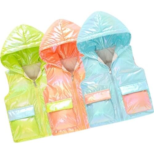 Autumn And Winter New Childrens Hooded Vest Color Antifouling Fabric Down Cotton Thickened Shoulder Baby Fashion Jacket