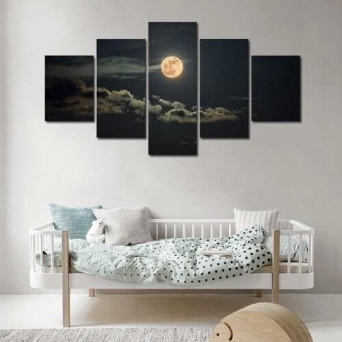 No Framed 5 Pieces Modern Night Moonscape Canvas Art Painting Prints Wall Decorative Posters for Living Room Bedroom Home Decor