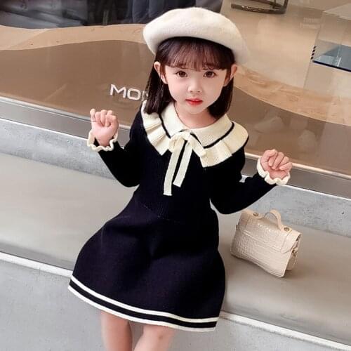 Dress For Girls Solid Girls Knitted Dresses Spring Autumn Kids Dresses Casual Style Costume For Girls