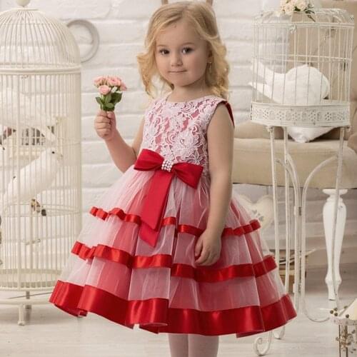 Flower Girls Dresses For Wedding Party Sleeveless Big Bow Princess Dress Girls Party Kids Wear