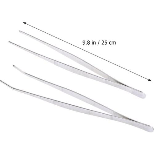 25cm 2pcs Stainless Steel Straight and Curved Nippers Tweezers Feeding Tongs for Reptile Snakes Lizards Spider dropshipping