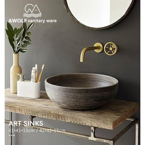 Bathroom Sinks Art Ceramic Vessel Imitation stone Washing Basin Bowl For Bathroom Or Balcony Restoring Ancient Ways Sink AM855