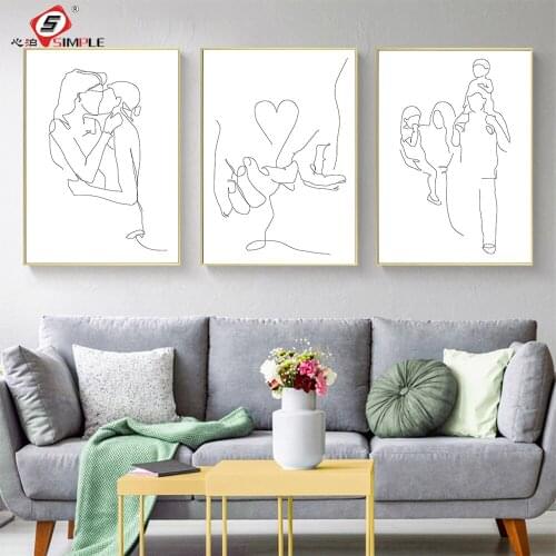 Romantic Warm Family Posters Abstract Line Lover Kiss Hand Print Pictures Minimalist Wall Art Canvas Painting Livingroom Decor