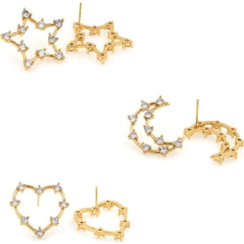 Star Earrings,Micro-pavé Gold Diamond Moon Earrings,Heart-Shaped Earrings,Small Diamond Earrings Jewelry Accessories
