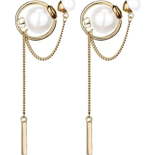 Fashion Plated Large Long Simulated-pearls Chains Tassel Earrings Women Girls Circle Rings Slotted Dangle Drop Earring S925 Need