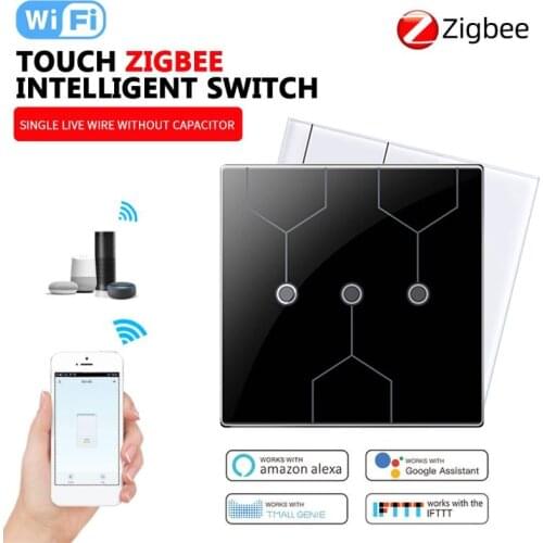 Tuya Zigbee Wifi Smart Light Switch Glass Screen Touch Panel Voice Control Wireless Wall Switches Remote With Alexa Google Home