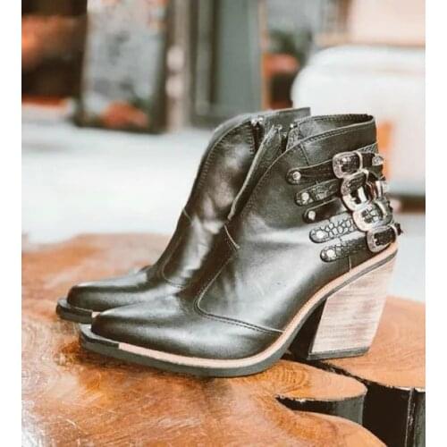 Hot Sale Ankle Boots Women Casual Ankle Shoes Rivet Thich Heels Boots for Women 2021 Spring New Female Martin Boot