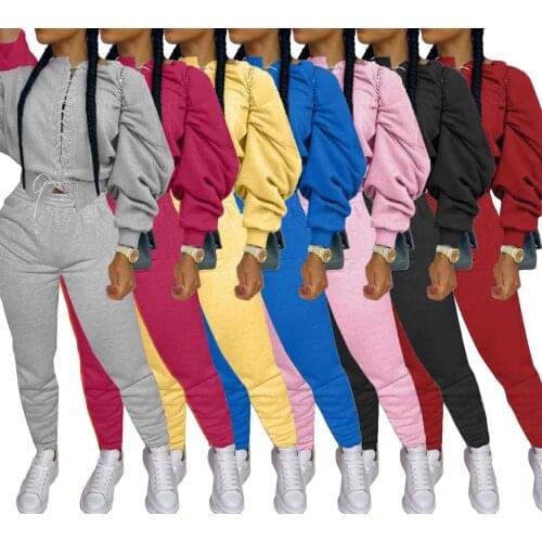 2020 Women Winter Thick Long Sleeve Lace-up Tight Pullover Pants Tracksuit Sportswear Womens Clothing спортивный костюм женск