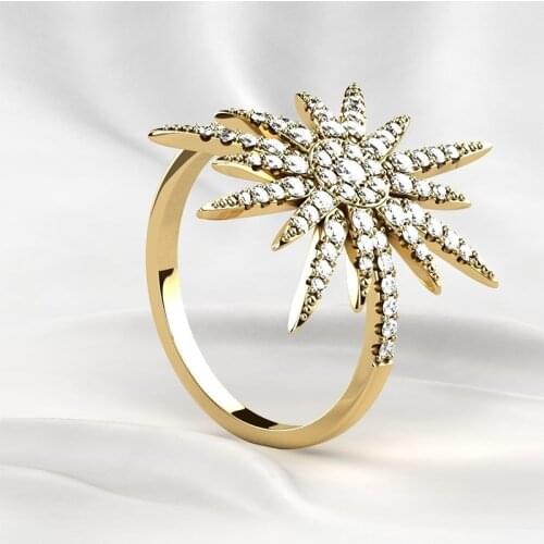 Milangirl Fashion Gold Plated Color Flower Coconut Plam Plants Crystal Zircon Female Ring for Women Party Jewelry Accessories