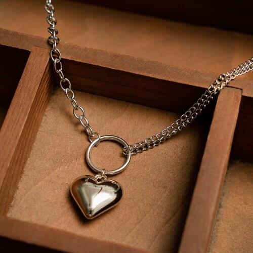 Vintage Couple Love Heart Necklaces for Women Wedding Jewelry Long Necklaces Statement Stainless Steel Jewelry Gift