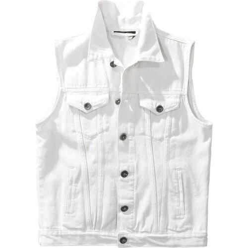 Men And Women Patch Letter Print Denim Vest Fashion Black White Waistcoat Moto Biker Sleeveless Jacket Asian Size S-2XL