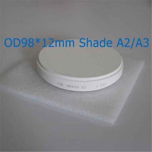 1 Pieces OD98*12mm Dental Zirconia Ceramic Blocks for Open CAD CAM Milling System Crowns Bridges Pre-Shade A2/A3