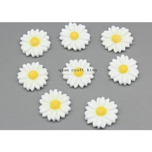 200pcs 20mm 2 tones Flower Beautiful daisy white yellow center Resin Daisy Cabochon Flatback Kawaii Jewelry DIY display