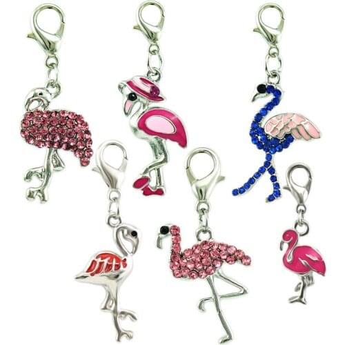 JINGLANG Charms stork Flamingos Antique Silver Plated Pendants Making DIY Handmade Tibetan Silver Jewelry Wholesale 12 Pcs