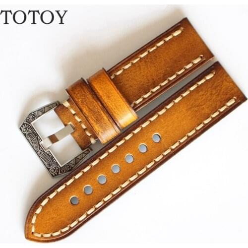 Retro Brush Leather Leather Watchbands, 20MM 22MM 24MM Retro Leather Watchbands + Carved Clasp