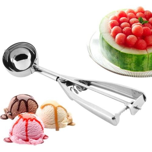 Stainless Steel Spoon Wholesale 1pcs 4CM,5CM,6CM Kitchen Ice Cream Mash Potato Scoop Spring Handle Kitchen Accessories