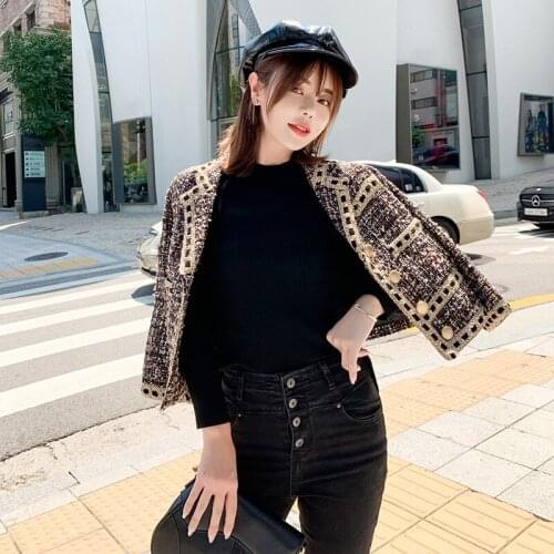 Small Fragrance Coat Female 2019 Autumn And Winter New Womens Spring Woven Tweed Slim Ladies Single-Breasted Jacket Coats