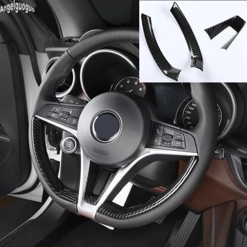 Angelguoguo Carbon Fiber Style Decoration Car Steering Wheel Frame Trim Sticker Cover For Alfa Romeo Stelvio Giulia accessories