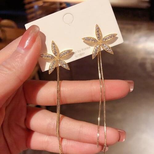 Korea New Trend Fashion Stud Flower Tassel Long Earring Temperament Exquisite Elegant Earrings Women Stud Earrings 2021