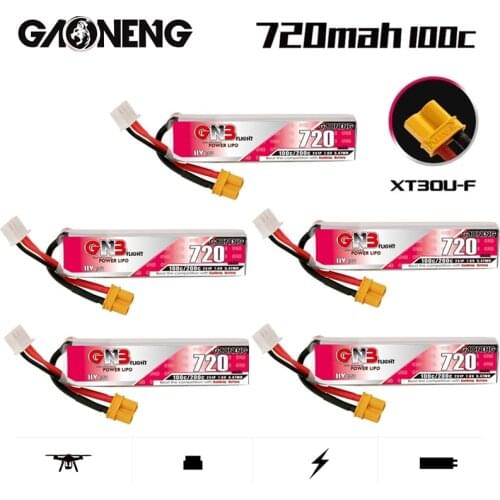 1-10PCS GAONENG GNB 720mAh 7.6V 2S 100C/200C HV XT30U-F Plug Lipo Battery for RC FPV Whoop Frame Kit Tinywhoop Racing Drone