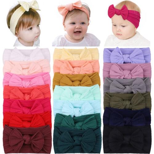 20Colors 1Piece Wide Nylon Bow Baby Headbands For Girls Ribbed Turban Newborn Elastic Head Bands Hairband Kids Hair Accessories