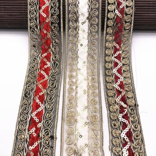 1 Yards Lace Trim Sequined Webbing Ribbon Ethnic Clothing Embroidered Bridal Lace Sew Accessories Embroidery