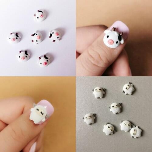 10pcs 3D Cute Sheep Pig Nail Art Decorations Animal Cartoon Painted Resin Manicure Jewelry Accessories Wholesale Drop Shipping