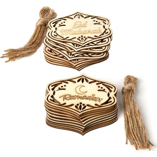 10pcs Wood Eid Mubarak Pendants Ramadan Dropping DIY Eid Mubarak Decoration Hajj Mubarak Party Supplies Moon Eid Al-Fitr Decor