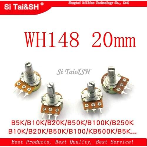 2pcs/lot WH148 20mm Shaft Amplifier Dual Stereo Potentiometer B1K B2K B5K B10K B20K B50K B100K B500K 3Pin 1K 2K 5K 10K 50K 100K