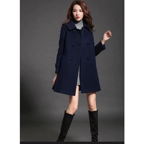 2018 womens winter double-breasted wool coats black red dark blue lapel loose style fashion wild with plus size new hot sale