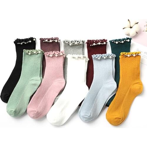 2020 Pearl Ruffle Frilly Candy Autumn Winter Cotton Casual Socks Warm Women Streetwear Cute Funny Socks Short Happy Socks