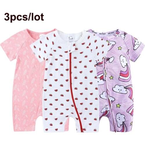 3pcs/lot VIP Zipper Baby Girls Rompers Cotton Cartoon Baby Clothes Summer Newborn Romper Infant Toddler Costume 3-24 Months