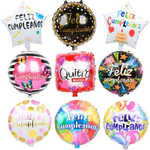 5pcs 18inch round shape Spanish Happy Birthday Foil Balloons Feliz Cumpleanos Helium Globos Baby Shower Birthday Party Decor Toy