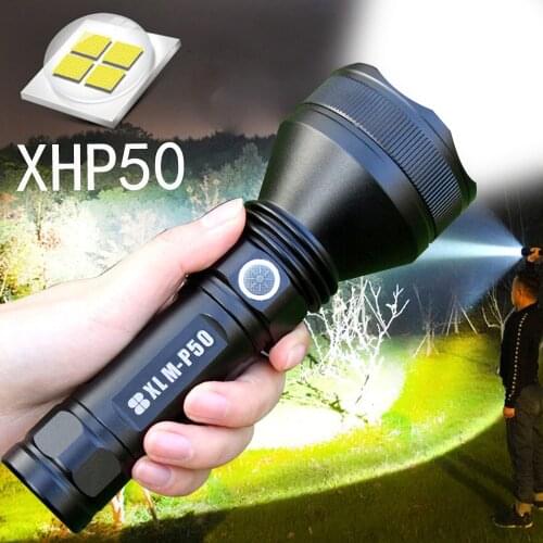 6000LM XHP50 Superbright led flashlight usb rechargeable Outdoor waterproof camping torch use 26650 battery