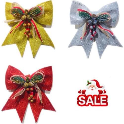 Large Red Gold Sparkling Glitter Christmas Ribbon Bow Christmas Tree Decoration Handmade Christmas Ornament