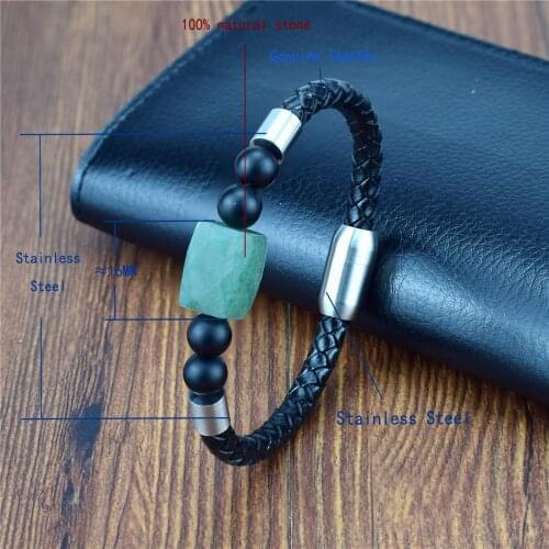 Unique Men Bracelet Rope Stainless Steel Magnetic Natural Stone Leather Beaded Braclet Tiger Eye Stone Bangles Punk Jewelry Gift