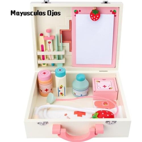 Wooden Childrens Medical Tools Play House Simulation Doctor Toy Set Girl Nurse Doctor Toy Medicine Box Wooden Box