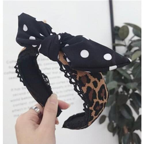 Women Dots Bow Knot Center Head Band Animal Print Bow Hairband Lace Headband Adults Headdress Leopard Print Headband Bow Hoop