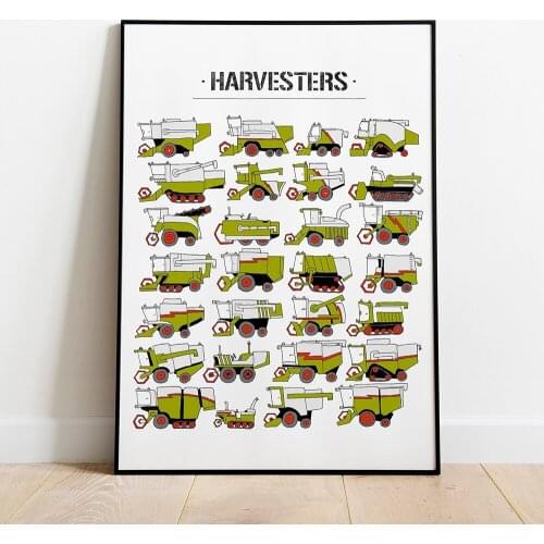 Farm Combine Nursery Wall Art Canvas Painting Cartoon Transportation Posters and Prints Wall Pictures Boys Birthday Room Decor