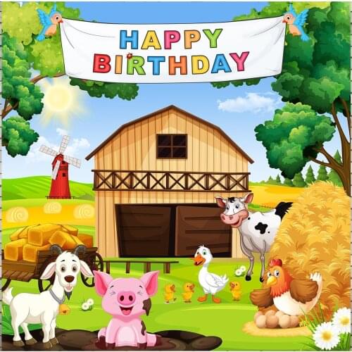 Farm animal barnyard happy birthday tree backgrounds Vinyl cloth High quality Computer print party photo backdrop