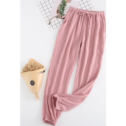 JULYS SONG Cotton Sleep Long Pants Bottoms Breathable Pajamas Loose Solid Elastic Waist Couples Casual Pants Female Homewear