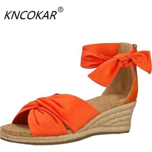 KNCOKAR 2018 Summer new leggings slope and the female with the leather comfortable anti-skid sandals size 34-40